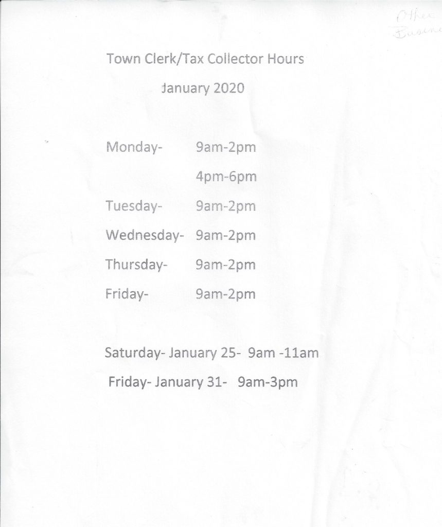 Peru Town Clerk/ Tax Collector’s January 2020 Office Hours The Peru