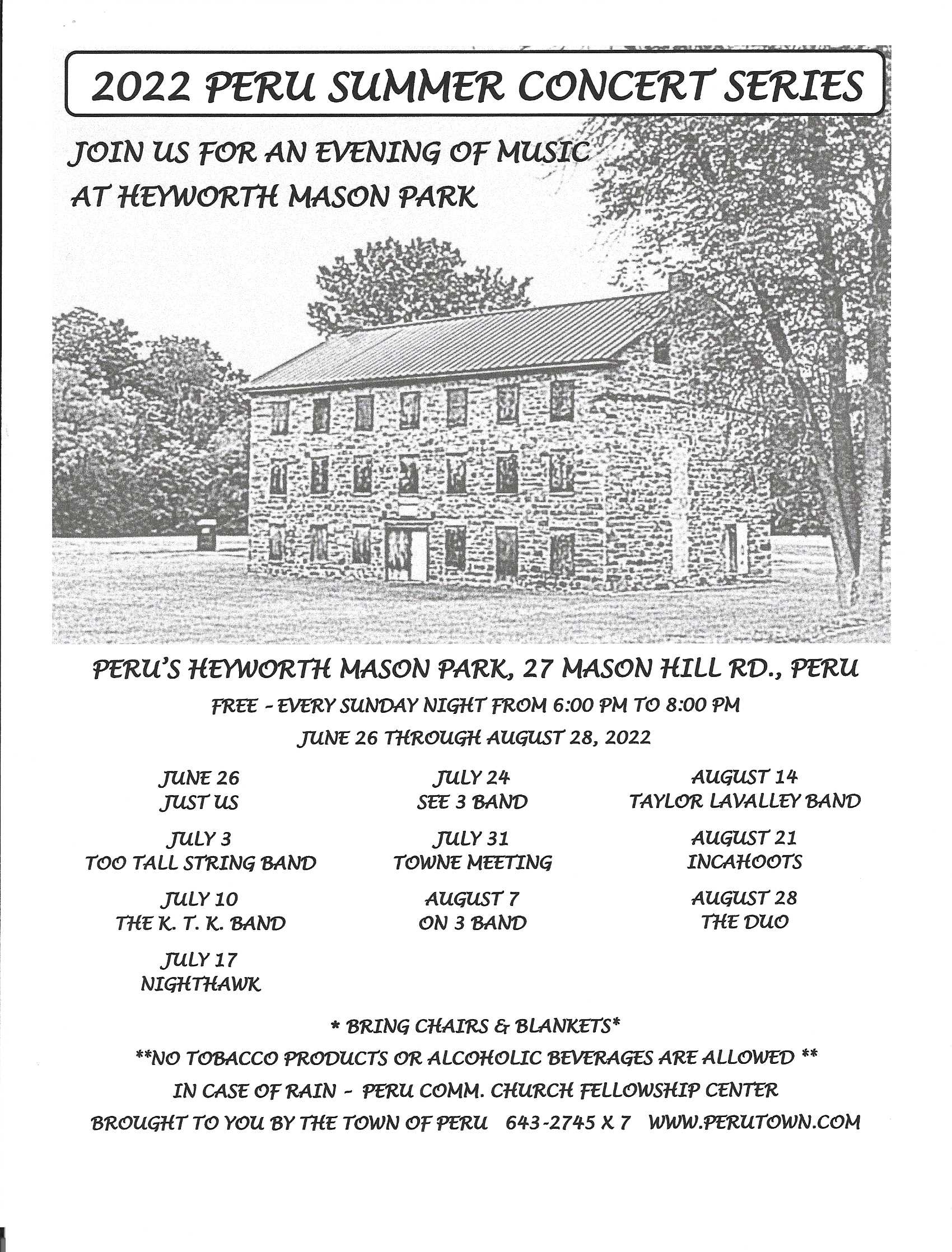 2022 Peru Summer Concert Series Announced Concerts Begin June 26th