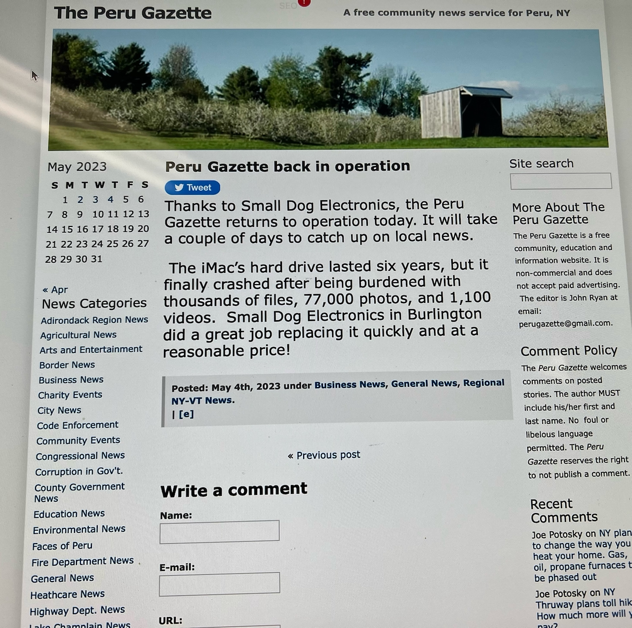 Peru Gazette back in operation The Peru Gazette